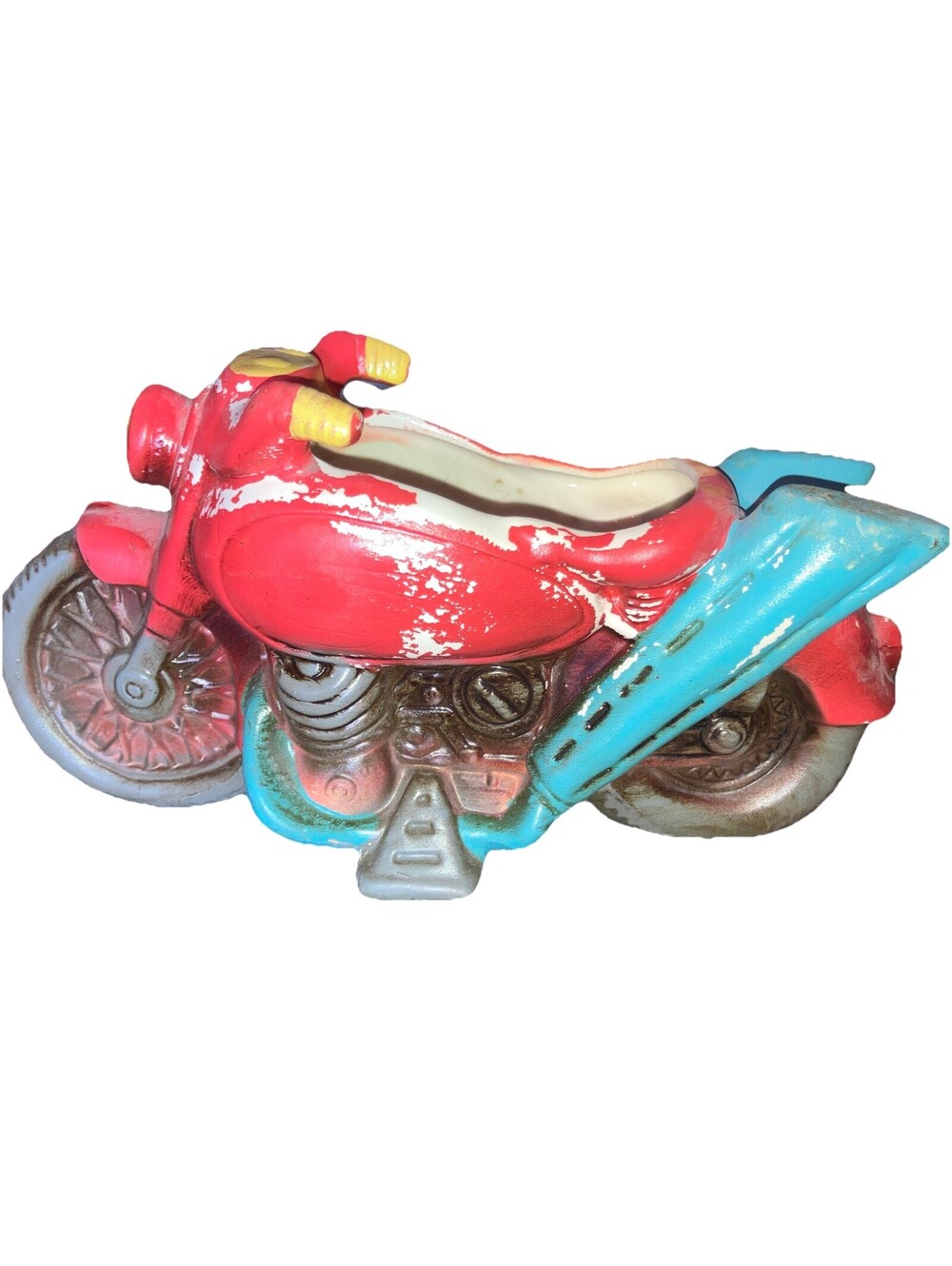Vintage RUBENS MOTORCYCLE CERAMIC PLANTER RED Japan Flower Pot